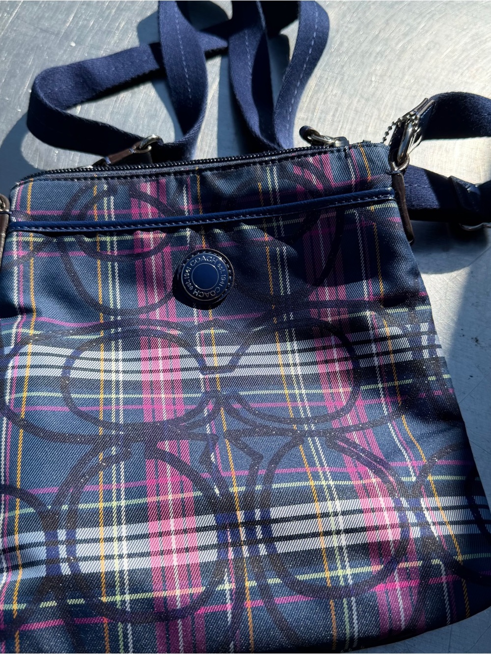 Coach Poppy Tartan Plaid Crossbody Swingpack Y2K Pink Navy Purse